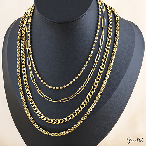 Chain necklaces on a neck